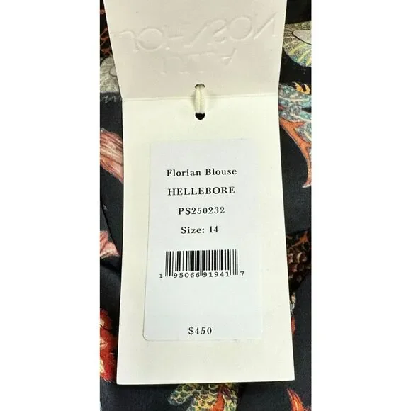 Ulla Johnson Florian Floral-Print Silk Blouse in Hellebore NWT Size 14 - Picture 10 of 11